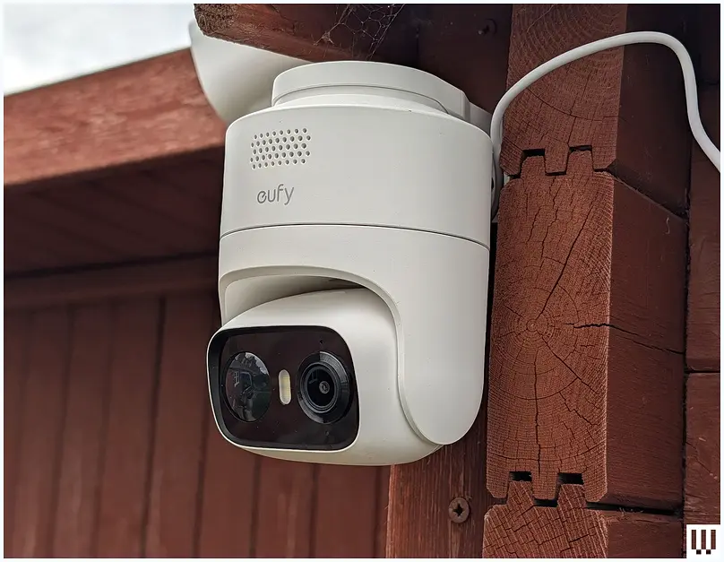 Several outdoor surveillance cameras in a diverse home setting.