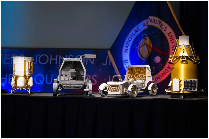 Lunar lander preparing to descend onto the Moon's South Pole