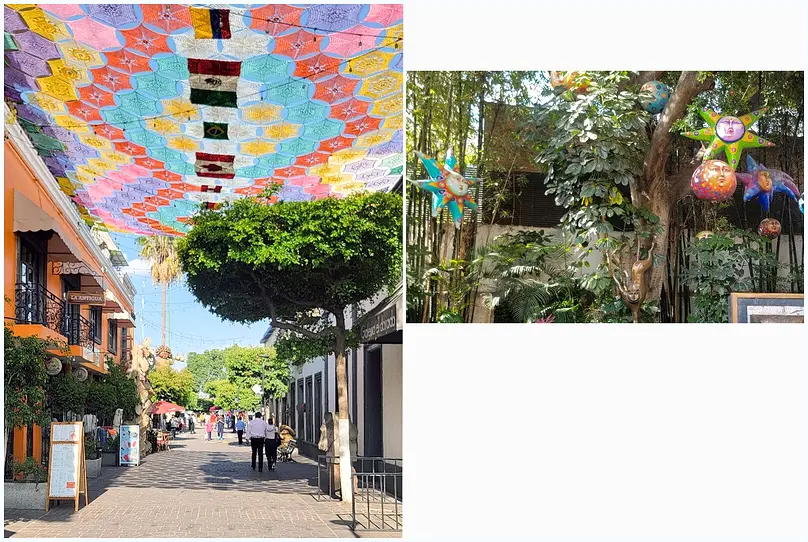 Vibrant artisan crafts displayed in Tlaquepaque gallery