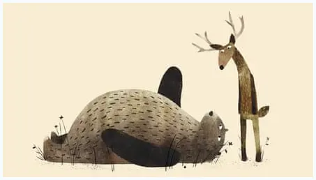Close-up of a picture book spread with whimsical characters and detailed settings